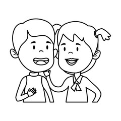 happy little students couple characters
