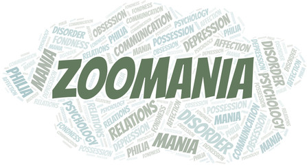 Zoomania word cloud. Type of mania, made with text only.