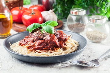 Spaghetti pasta with meatballs and tomato sauce