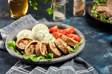 Pork rolls stuffed with mozzarella