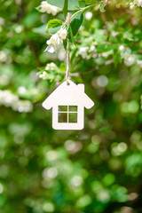 Symbol of the house on the branches of a flowering jasmine