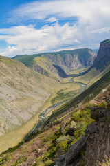 Fototapeta na wymiar Valley of the river, top view. Altay mountains. Summer sunny day.