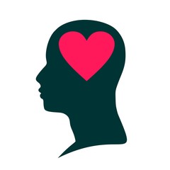 Love theme. Man head silhouette with heart as brains