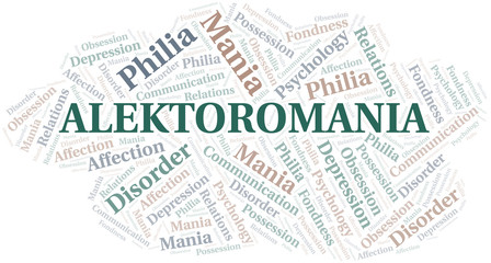 Obraz premium Alektoromania word cloud. Type of mania, made with text only.