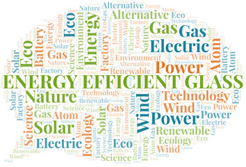 Energy Efficient Glass word cloud. Wordcloud made with text only.