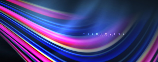 Fluid color waves with light effects, vector abstract background