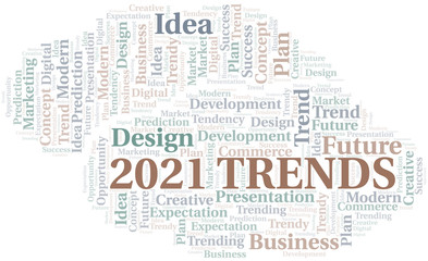 2021 Trends word cloud. Wordcloud made with text only.