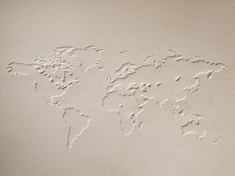 a world map made of embossing paper