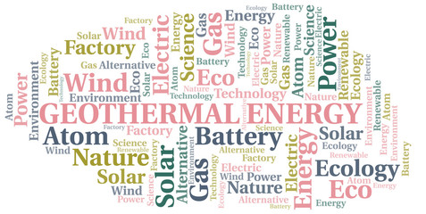 Geothermal Energy word cloud. Wordcloud made with text only.