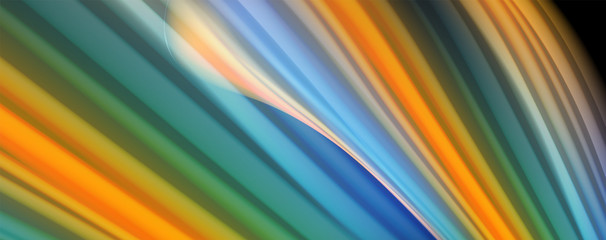 Abstract wave lines fluid rainbow style color stripes on black background. Artistic illustration for presentation, app wallpaper, banner or poster