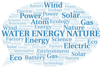 Water Energy Nature word cloud. Wordcloud made with text only.