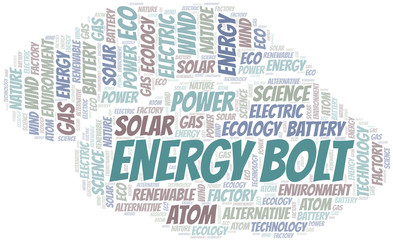 Energy Bolt word cloud. Wordcloud made with text only.