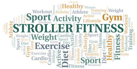 Obraz premium Stroller Fitness word cloud. Wordcloud made with text only.