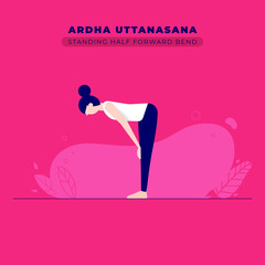 Standing Half Forward Bend Yoga Pose Vector Illustration
