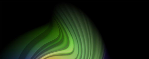 Modern rainbow liquid color flow colorful poster. Wave Liquid shape in black color background. Abstract composition
