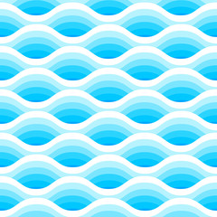 Wave seamless pattern in blue colours. Abstract background with 3d effect.