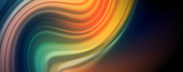 Abstract wave lines fluid rainbow style color stripes on black background. Artistic illustration for presentation, app wallpaper, banner or poster