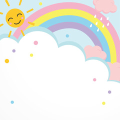 Obraz na płótnie Canvas Background illustration of clouds and rainbow, smiling sun