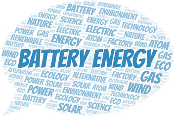 Battery Energy word cloud. Wordcloud made with text only.