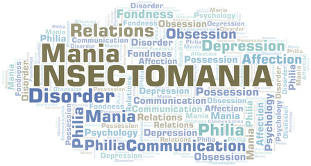Insectomania word cloud. Type of mania, made with text only.