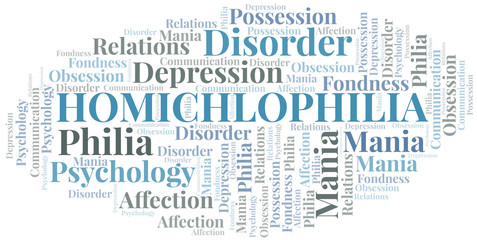 Homichlophilia word cloud. Type of Philia.