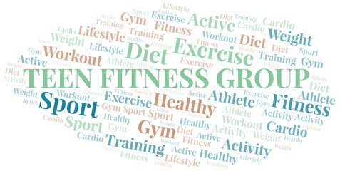 Teen Fitness Group word cloud. Wordcloud made with text only.