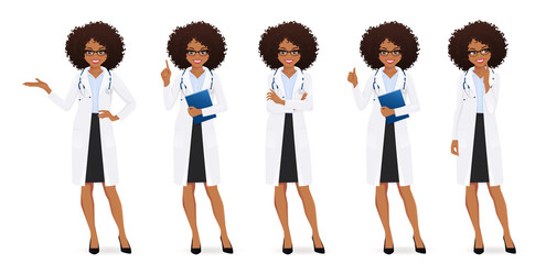 Female doctor set in different poses isolated vector illustartion