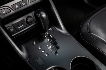 Close-up of the accelerator handle .  automatic transmission gear of car , car interior