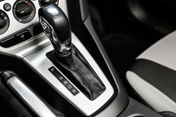 Close-up of the accelerator handle with silver metallic.  automatic transmission gear of car , car...
