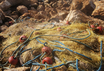 Fishing old nets close-up.