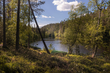 Lapland landscape.Calm river in summer.