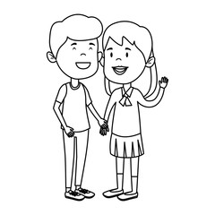 happy little students couple characters