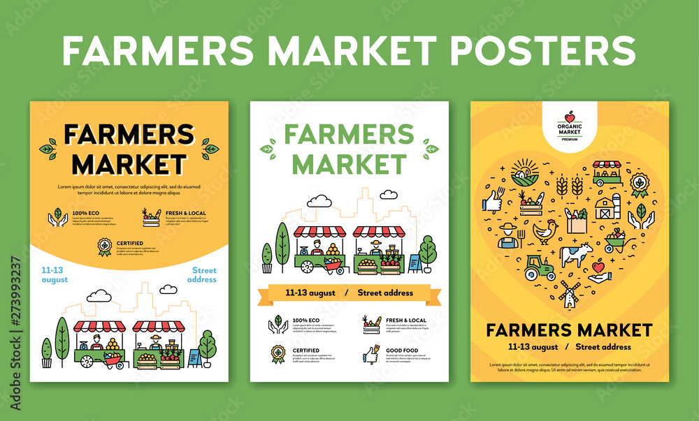 Wall mural vector farmers market event poster set