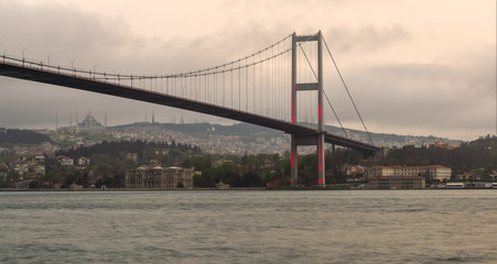 Fototapeta na wymiar Sunset shot of Bosporus Bridge, Ortakoy district, Istanbul Turkey