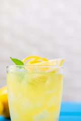 Glass with fresh lemonade and mint