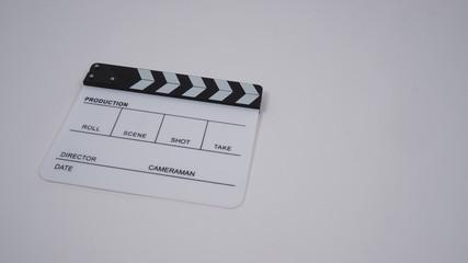 Clapperboard or movie slate. it use in video production ,film, cinema industry on white background.