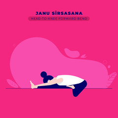 Head To Knee Forward Bend Yoga Pose Vector Illustration