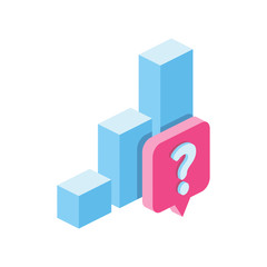 Question dialogue chart, 3d vector icon isometric, pink and blue colors, minimalism illustrate