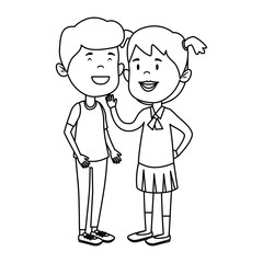 happy little students couple characters