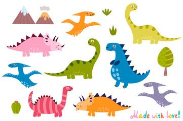Cute dinosaurs collection. Isolated elements set for your design
