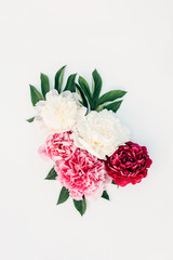 Composition of flowers and leaves of peony