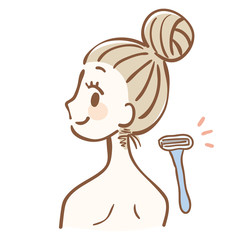 うなじの毛を剃る女性のイラスト