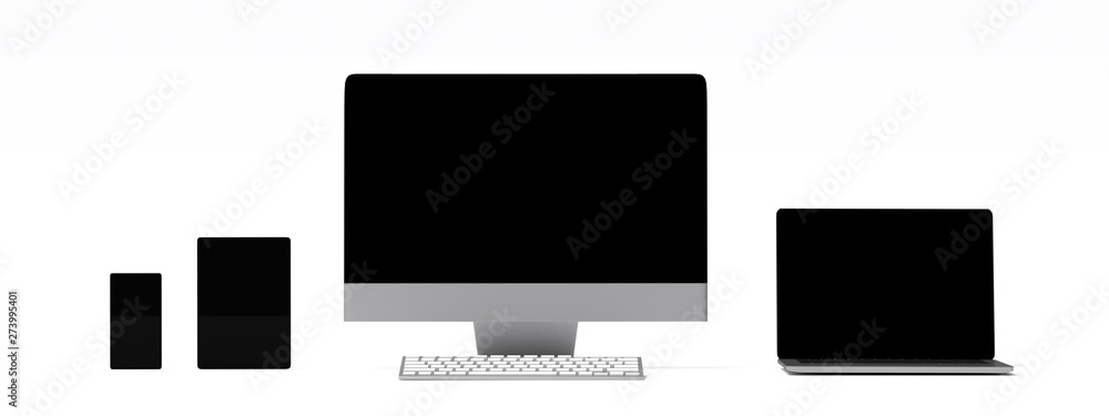 Fototapete 3d rendering : illustration of laptop notebook mock up isolate on white background. mock up of lapto