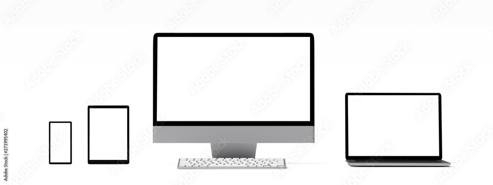 Fototapete 3d rendering : illustration of laptop notebook mock up isolate on white background. mock up of lapto