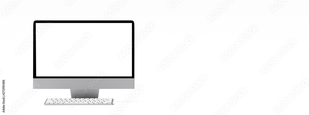 Fototapete 3d rendering : illustration of pc desktop mock up isolate on white background. mock up of laptop. te