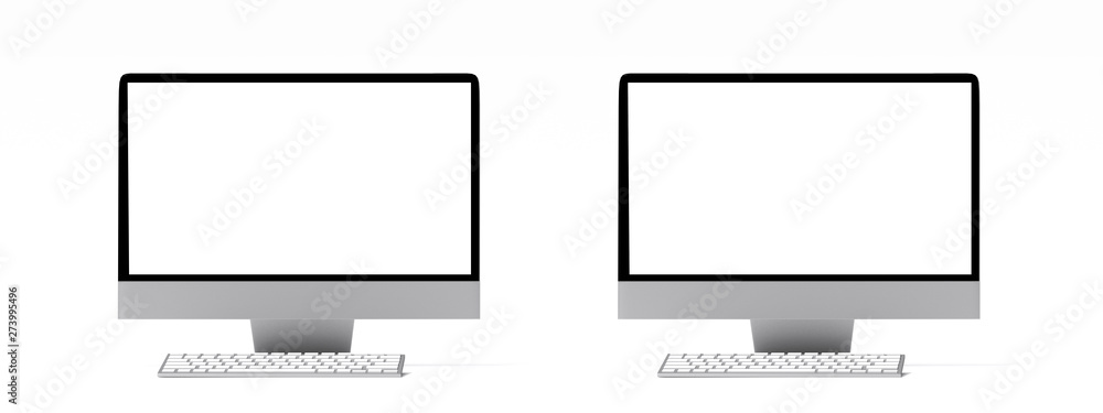 Fototapete 3d rendering : illustration of pc desktop mock up isolate on white background. mock up of laptop. te