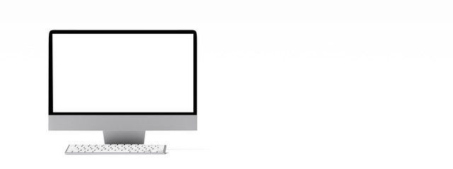 3D Rendering : Illustration of PC Desktop mock up isolate on white background. mock up of laptop. technology gadget for hipster background concept. high resolution. clipping path included screen