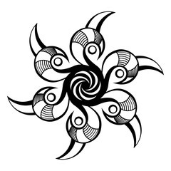 Creative circular ornament. Round symmetrical pattern isolated on white background. Design elements.