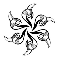 Creative circular ornament. Round symmetrical pattern isolated on white background. Design elements.