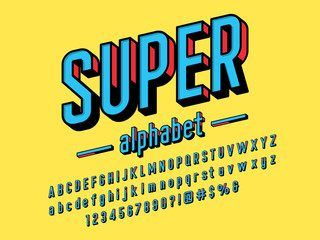 Superhero comic style vector font with uppercase, lowercase, numbers and symbols - obrazy, fototapety, plakaty